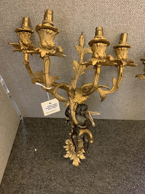 Lot 382 - A pair of Louis XV-style ormolu and bronze wall lights