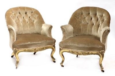 Lot 83 - A pair of Victorian giltwood salon tub chairs