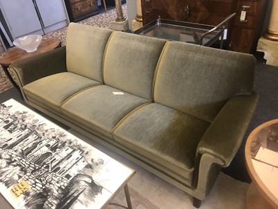 Lot 335 - A green velour three-seater settee