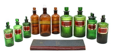 Lot 253 - Ten glass chemist's poison bottles and a Sale of Poisons Register