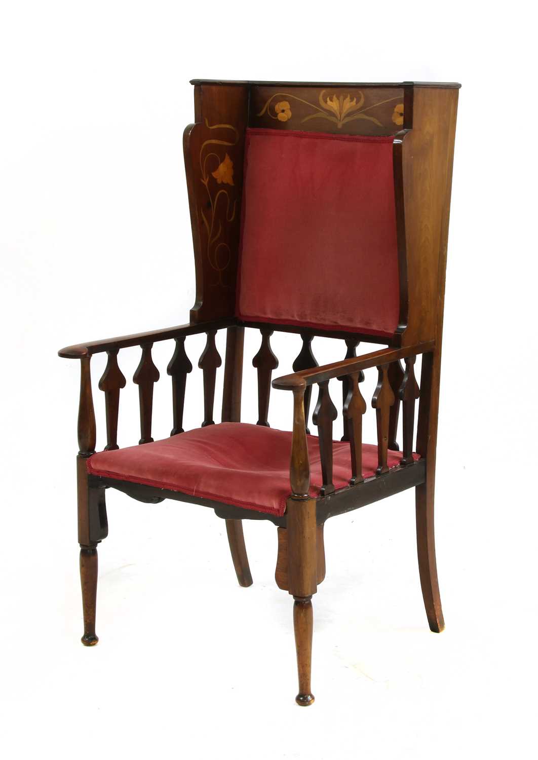 Lot 153 - A mahogany inlaid wingback armchair