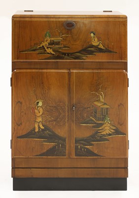 Lot 349 - An Art Deco walnut and chinoiserie-decorated cabinet