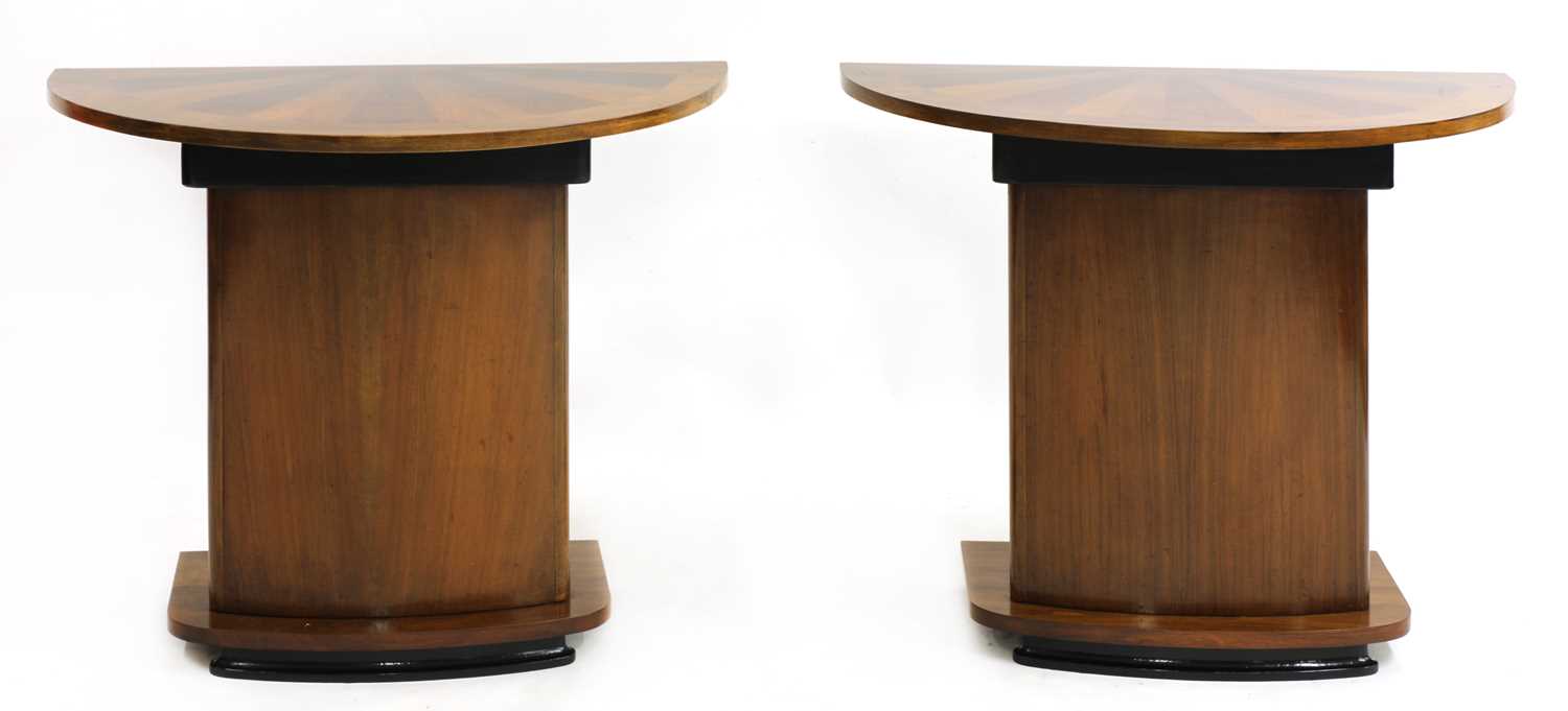 Lot 48 - A pair of Art Deco walnut inlaid console tables