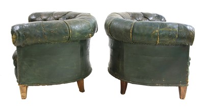 Lot 721 - A pair of Victorian green leather button upholstered club armchairs