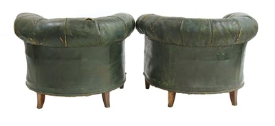 Lot 721 - A pair of Victorian green leather button upholstered club armchairs