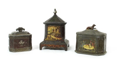 Lot 127 - Three Victorian folk art lead tobacco boxes