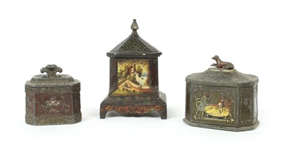 Lot 127 - Three Victorian folk art lead tobacco boxes
