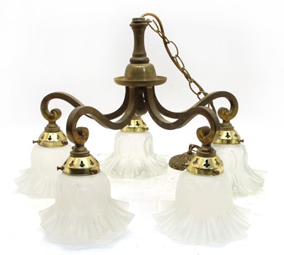 Lot 225 - An Art Nouveau brass four branch chandelier