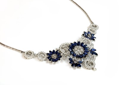 Lot 271 - A Continental white gold sapphire and diamond necklace
