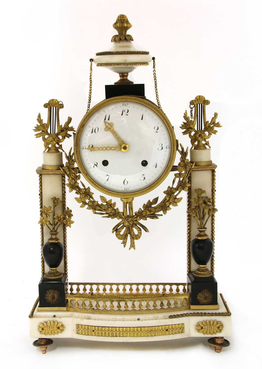 Lot 232 - A French white marble portico mantel clock