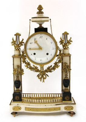 Lot 232 - A French white marble portico mantel clock