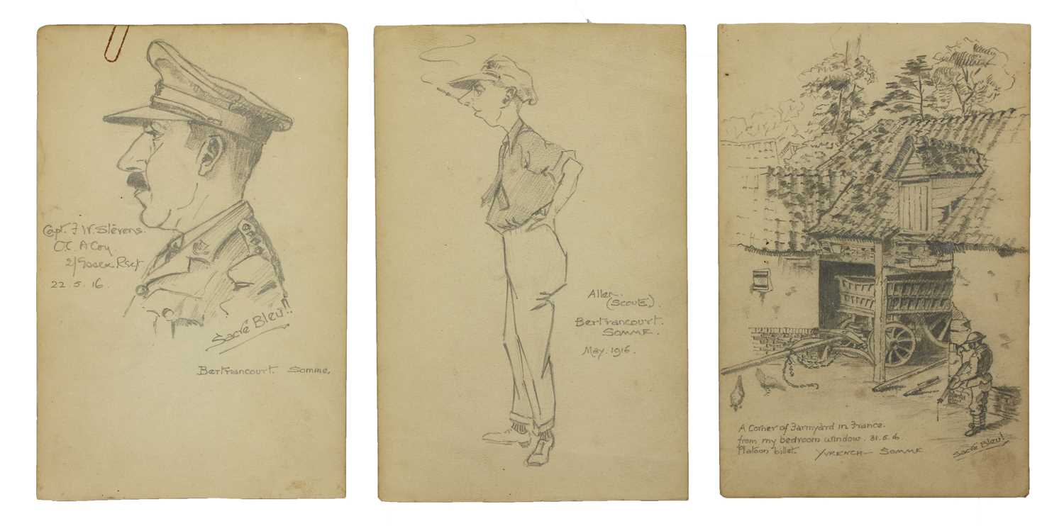 Lot 574 - A small collection of First World War pencil drawings