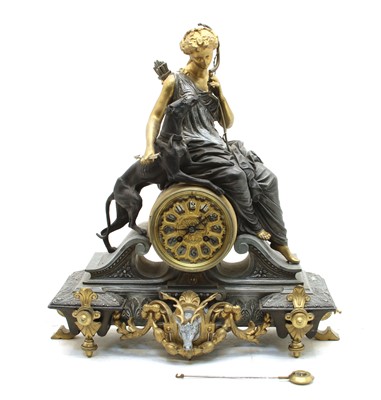 Lot 390 - A French spelter hunting mantel clock