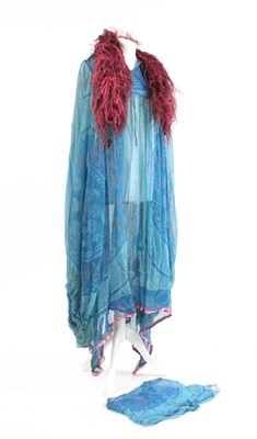 Lot 458 - A Sandra Rhodes green and blue silk chiffon dress