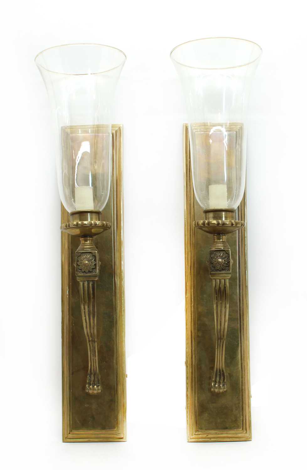 Lot 198 - A pair of Regency style brass wall sconces