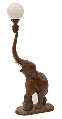 Lot 300 - An Indian sandalwood lamp in the form of an elephant