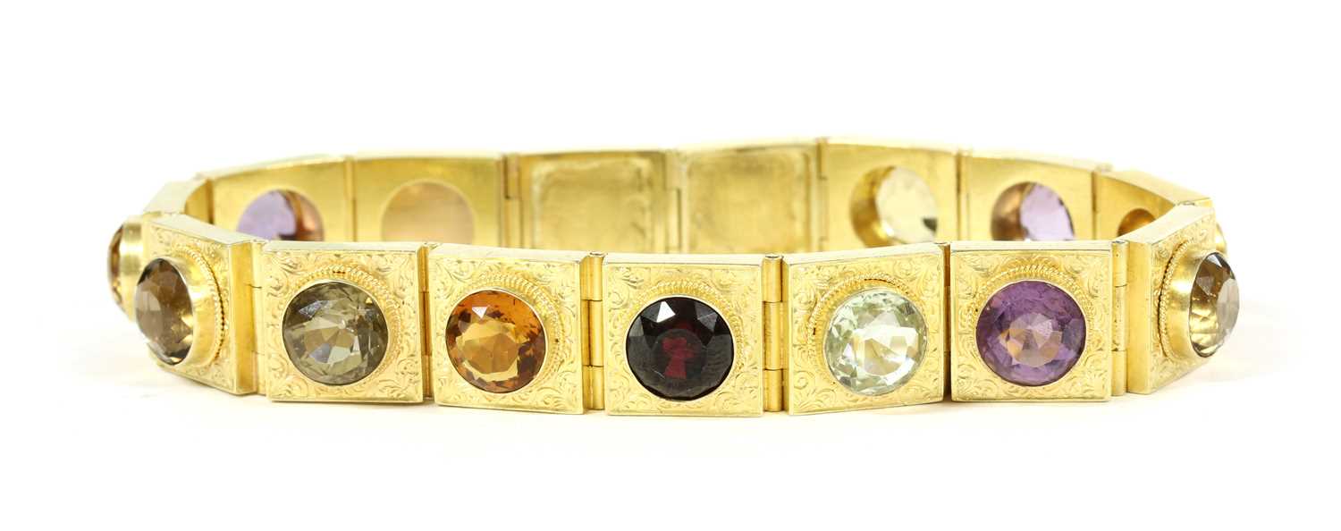 Lot 8 - A Victorian gold assorted gemstone panel bracelet