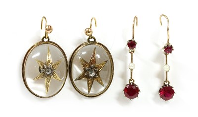 Lot 16 - A pair of Victorian gilt metal rock crystal quartz and diamond earrings