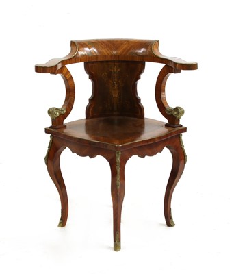 Lot 369 - A French kingwood and ormolu mounted corner chair