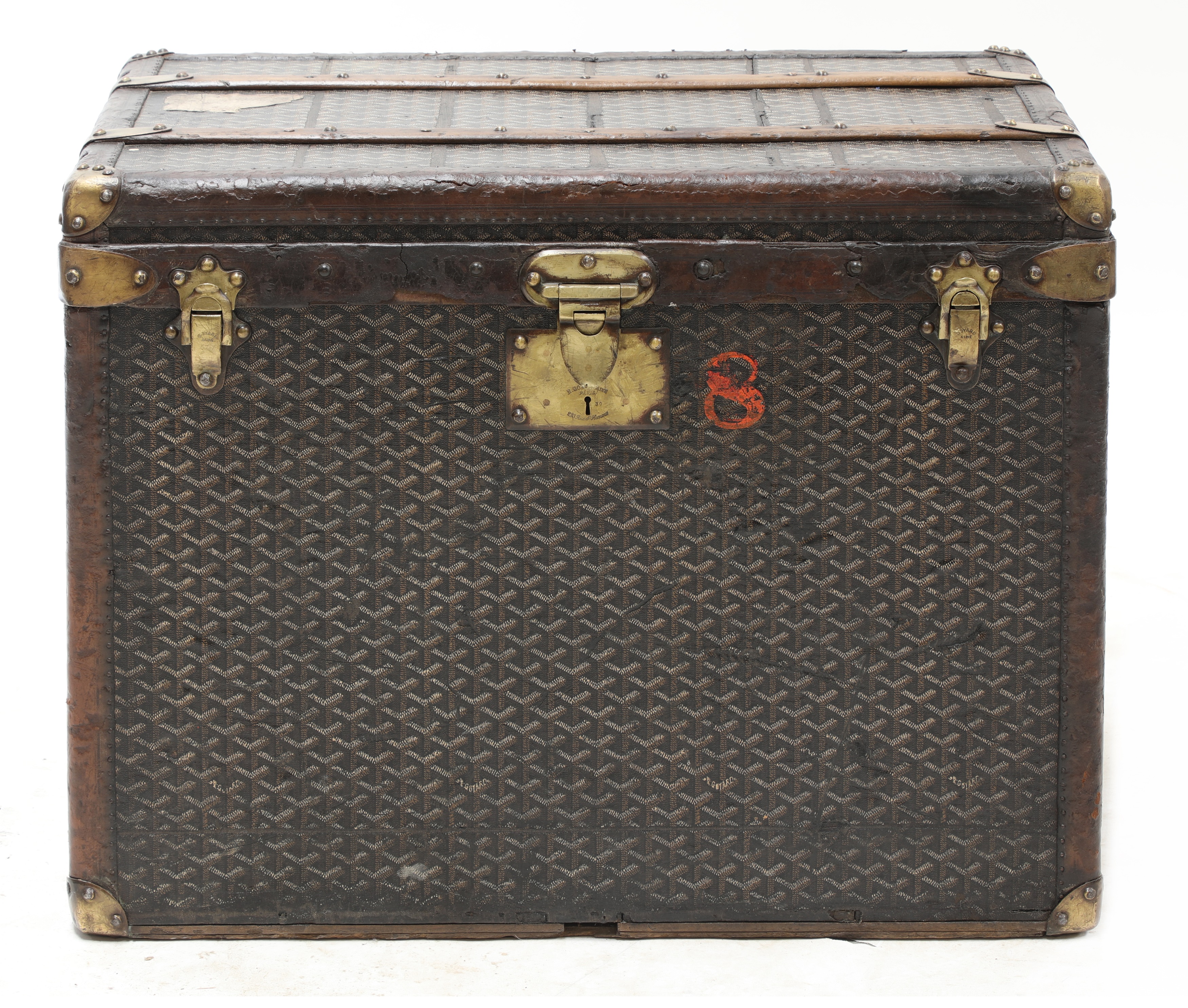 20th Century Goyard Steamer Trunk with Chevron Pattern, Paris