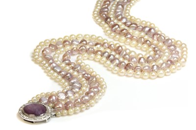Lot 229 - A five row graduated cultured pearl and cultured freshwater pearl necklace