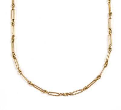 Lot 443 - A 9ct gold fetter and fancy link Albert chain