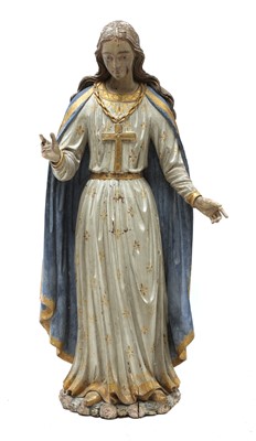 Lot 417 - A carved and polychrome painted figure of the Virgin Mary