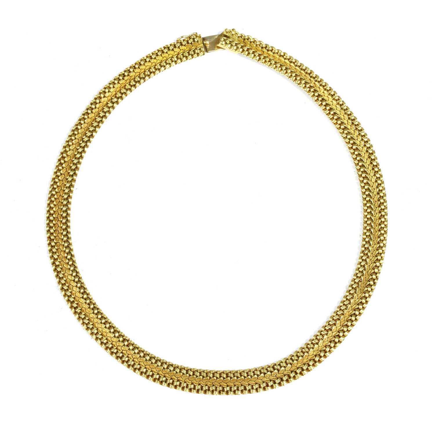 Lot 89 - A Continental 18ct gold woven collar style necklace, c.1960