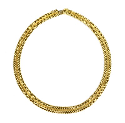 Lot 89 - A Continental 18ct gold woven collar style necklace, c.1960