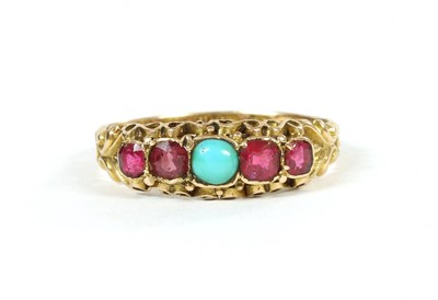 Lot 29 - A Victorian 15ct gold turquoise and garnet-and-glass doublet ring