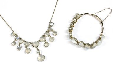 Lot 60 - A silver moonstone fringe necklace