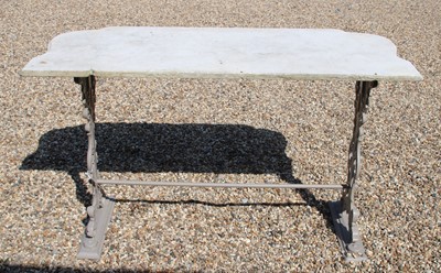 Lot 445 - A marble topped table on a grey painted cast metal base