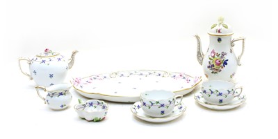 Lot 381 - A Herend porcelain Cornflower pattern tea set on a tray