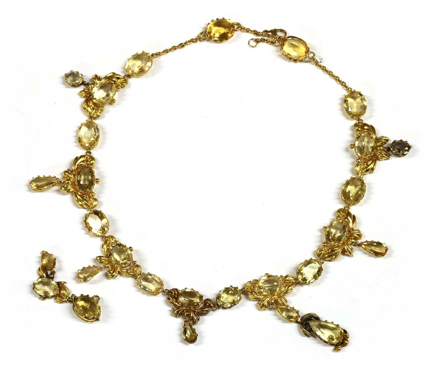 Lot 6 - An early Victorian gold and citrine necklace, c.1840