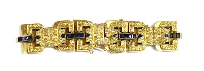 Lot 70 - A Continental gold sapphire and enamel bracelet, c.1930