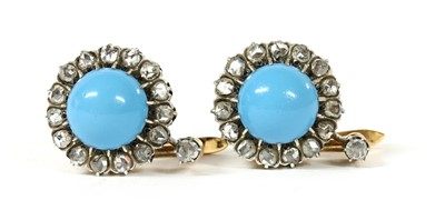 Lot 43 - A pair of Continental blue paste and diamond cluster drop earrings, c.1900