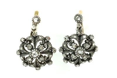 Lot 136 - A pair of Portuguese silver and gold diamond earrings