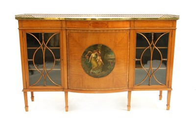 Lot 366 - An Edwardian satinwood and line inlaid breakfront side cabinet