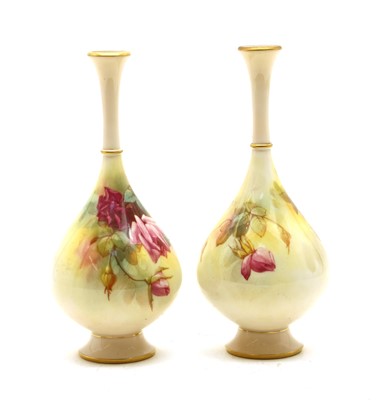 Lot 123 - A pair of Royal Worcester hand-painted vases by J W Sedgley