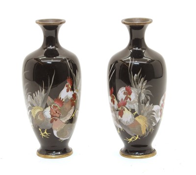 Lot 152 - A pair of Japanese cloisonne vases