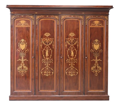 Lot 281 - An inlaid mahogany four-door wardrobe