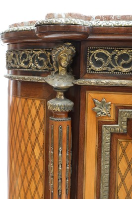Lot 406 - A French Napoleon III mahogany, satinwood marquetry and ormolu mounted side cabinet