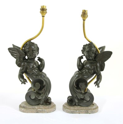 Lot 391 - A pair of bronze table lamps