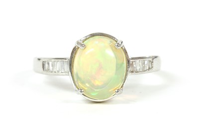 Lot 206 - A white gold opal and diamond ring