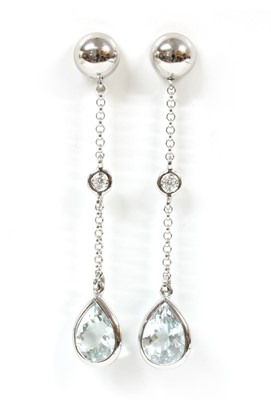 Lot 218 - A pair of Italian white gold aquamarine and diamond drop earrings