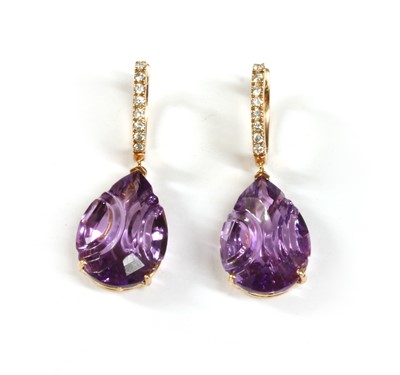 Lot 176 - A pair of Italian rose gold amethyst and diamond earrings