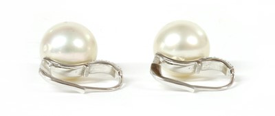 Lot 182 - A pair of Italian white gold South Sea cultured pearl and diamond earrings