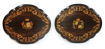 Lot 875 - A pair of fine Victorian rosewood and marquetry inlaid tabletops