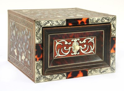 Lot 313 - An Indo-Portuguese tortoiseshell, white metal, ivory and mother-of-pearl inlaid box