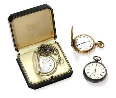 Lot 447 - A sterling silver key wound open-faced pocket watch